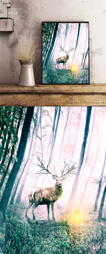 森林中的麋鹿高清摄影装饰画