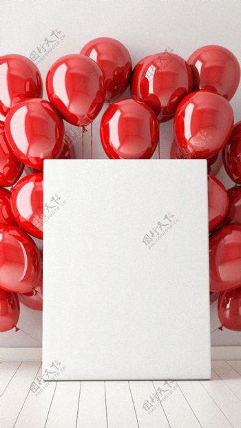红色气球白纸H5背景素材