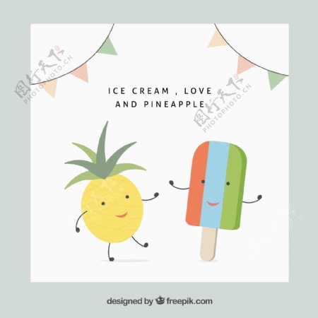 带菠萝和菠萝的可爱卡片