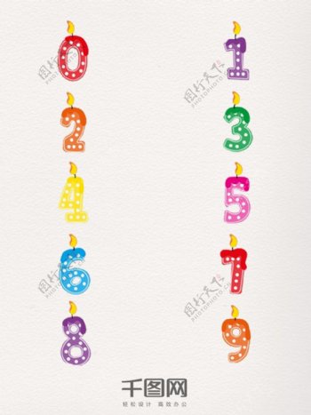 彩色数字生日蜡烛装饰图案