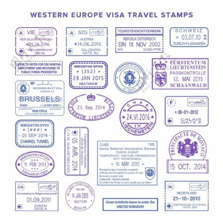 西欧签证旅游邮票