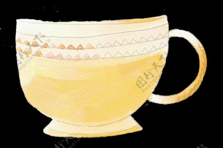 黄色茶杯透明装饰图案
