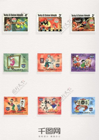 卡通动画图案邮票元素