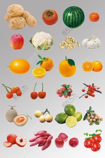 一组写实水果蔬菜分层图片