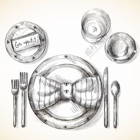 手绘西餐餐具插画