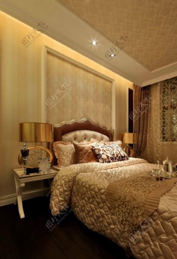 现代时尚卧室金色台灯室内装修效果图
