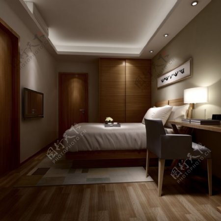 低调风格酒店卧室3D空间