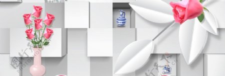 3D方块白色花朵淘宝全屏banner背景