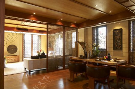 中式典雅格调客厅深褐色沙发室内装修效果图