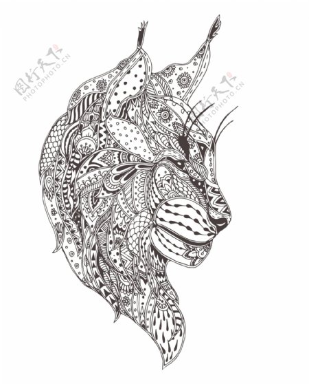 手绘线描黑豹动物矢量图下载