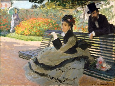 公园长椅搭讪的男女油画