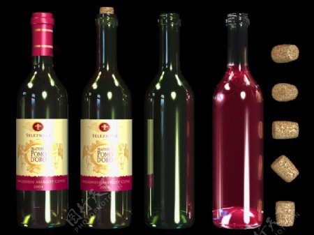 四个红酒酒瓶免抠png透明图层素材