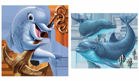 漂亮手绘蓝色海豚免抠png透明图层素材