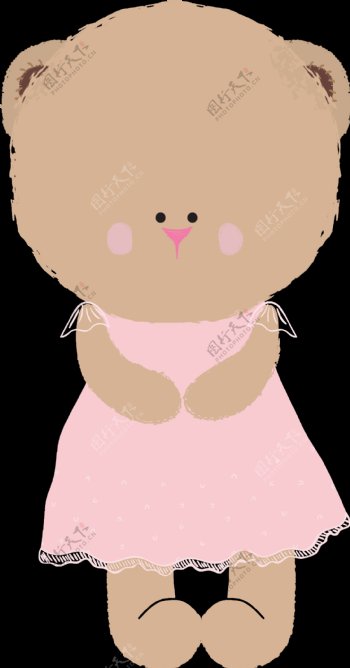 粉色裙子毛绒娃娃png透明素材