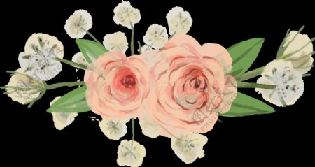 手绘妩媚粉色花朵png透明素材