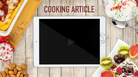 木纹背景iPad食物点餐海报psd源文件