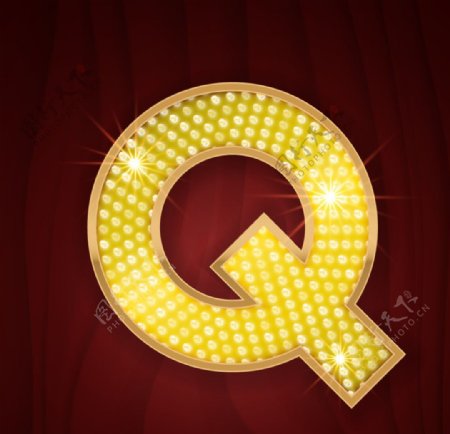 黄色镶边钻石闪耀英文字母Q