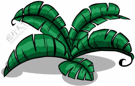 手绘绿色棕榈树叶免抠psd透明素材