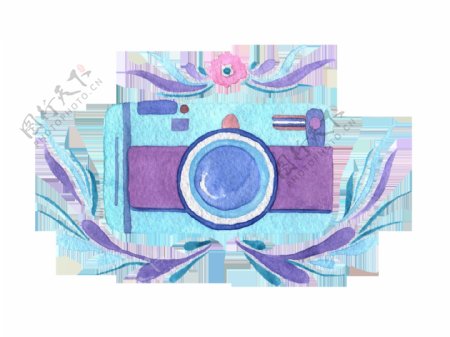 紫蓝相机卡通透明装饰素材