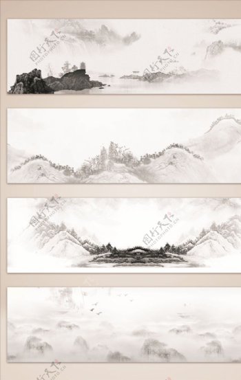 水墨山水画面中国风海报背景