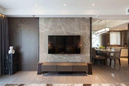现代时尚客厅褐色大理石背景墙室内装修图