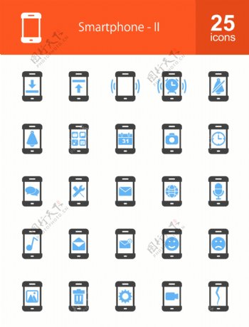 50个智能手机的蓝黑色图标