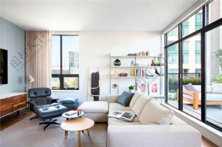 现代清新大户型客厅纯色沙发室内装修效果图