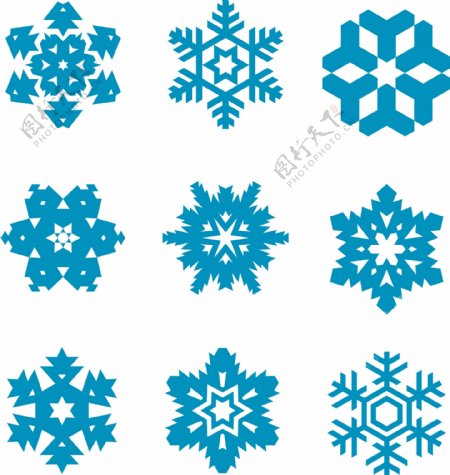 矢量蓝色雪花素材装饰冬日图案设计元素集合
