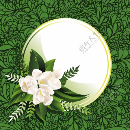 绿色清新花朵装饰贺卡矢量背景