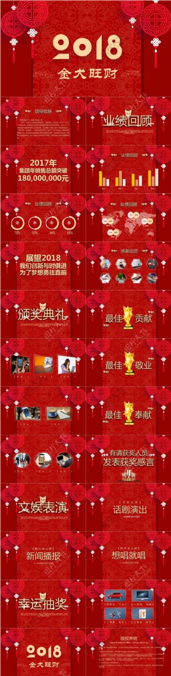 大红色中国结年会活动颁奖典礼PPT模板