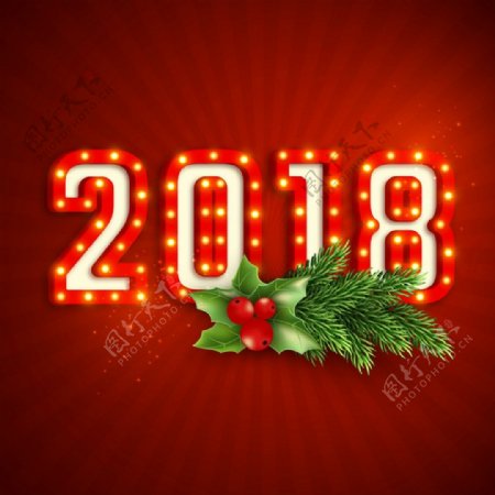 2018年霓虹文本与红色新年矢量元素