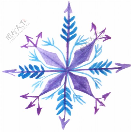 彩绘卡通蓝色叶子紫色花心png元素