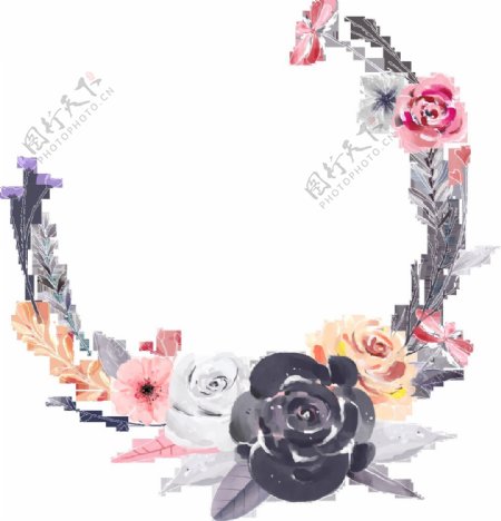 手绘黑色玫瑰花卉PNG透明素材