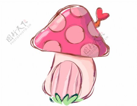 卡通粉色蘑菇插画png元素
