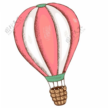 手绘条纹热气球元素