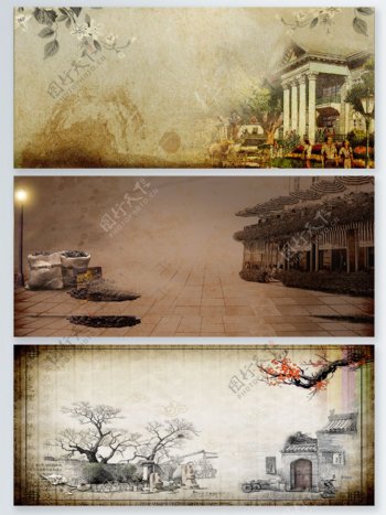 复古怀旧建筑物中国风广告背景图