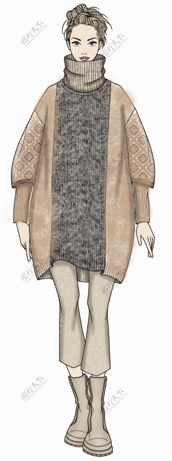 个性灰色毛衣内搭女装服装效果图