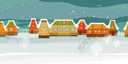 冬天童话里的小镇插画