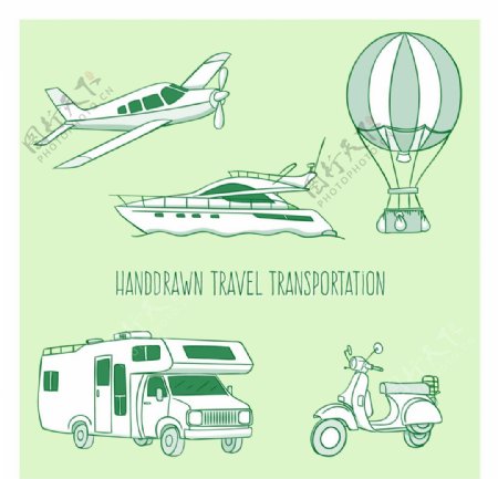 手绘旅游运输工具