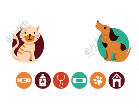卡通猫狗宠物店装饰图标png元素
