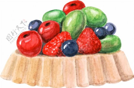 水彩绘水果蛋糕插画