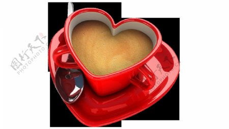 红色心形咖啡杯png元素