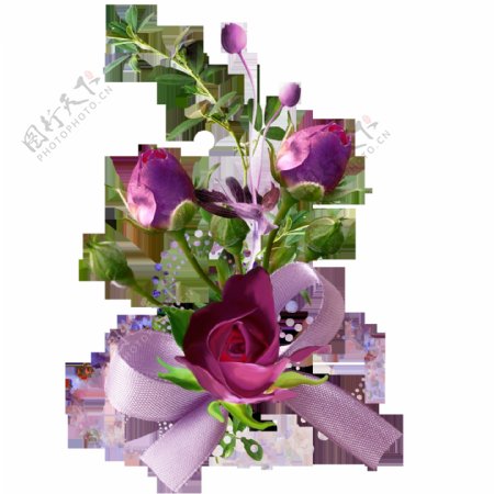 紫红色花草花束透明素材
