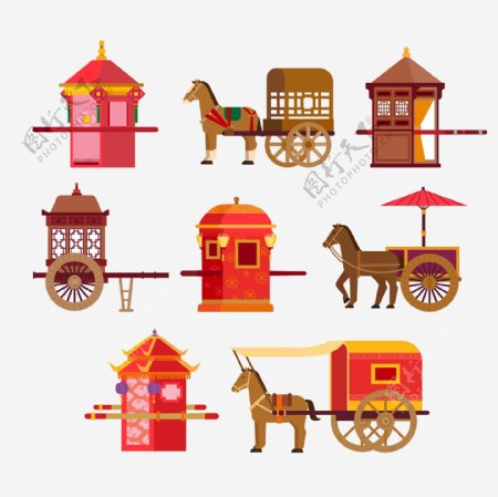 中国传统古代轿子和马车