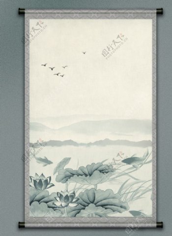 中国风绘画卷轴背景图