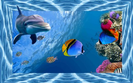 珊瑚海豚3D海底背景