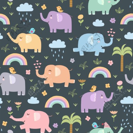 卡通彩虹大象背景图