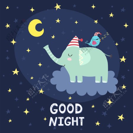 卡通晚安大象图案背景