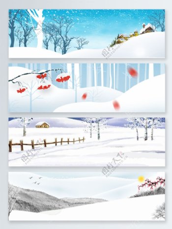 十二节气冬至白色卡通手绘banner背景