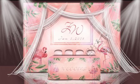 粉色火烈鸟主题婚礼甜品区